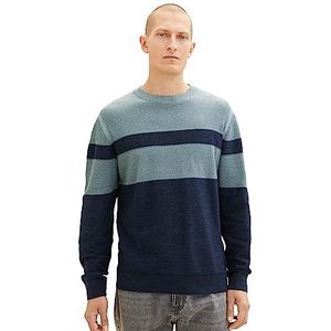 TOM TAILOR Colourblock gebreide trui van katoen voor heren, 32723-teal navy multi structuur, S