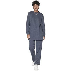 Trendyol Dames Basic Relaxed Crew hals Geweven Sweatsuit Set, marineblauw, XL