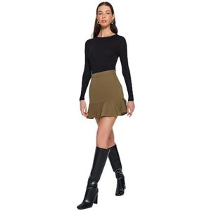 Trendyol FeMan Ruche Zoom Zeemeermin Geweven Rok, Kaki, 36, Kaki, 34