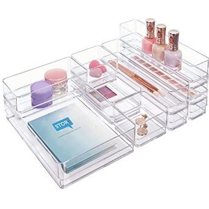 STORi SimpleSort 10-delige stapelbare doorzichtige lade-organizerset | Multi-size trays | Make-up ijdelheid opbergbakken en bureauladeverdelers | Gemaakt in de VS