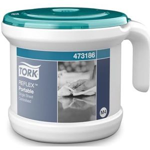 Tork Reflex Portable Starter Pack Centrefeed Paper Towel en Dispenser Wit en turquoise M4, robuust ontwerp, 1 pak, 473186 + navulling voor poetspapier (hoeveelheid van 1)