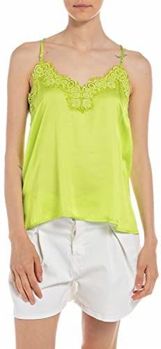 Replay - Damesblouse - Limoengroen - LIGHT VISCOSE SATIJN