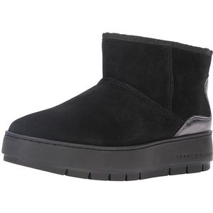 Tommy Hilfiger Dames Metallic Suede Snowboot Enkellaars, Zwart, 41 EU