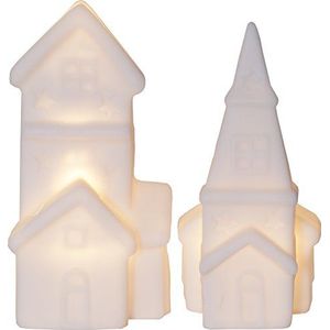 Star LED huizen ""Polly"", set van 2, wit plastic 0,8 x 0,77 x 1,6 cm