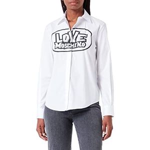 Love Moschino Dames Regular Fit Lange Mouwen met Maxi Skate Print Shirt, wit (optical white), 40
