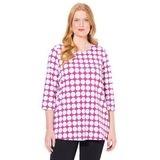 Ulla Popken - T-shirt - Magenta - Pima - Grote Maten - 3/4 Mouwen - A-lijn