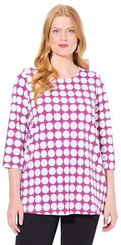 Ulla Popken - T-shirt - Magenta - Pima - Grote Maten - 3/4 Mouwen - A-lijn