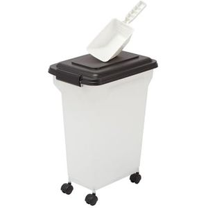 Iris Ohyama, Doos, Plastic voedselcontainer met schep en wielen, L36,5 x D25 x H44 cm, Luchtdicht, BPA-vrij, Voor honden en katten, ATS-M, Zwart