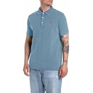 Replay Poloshirt voor heren, regular slim fit, van katoen, 388 Steel Blue, S