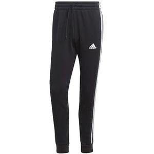 adidas Heren Essentials Fleece 3-Stripes Tapered Manchet Broek, S Kort Zwart/Wit