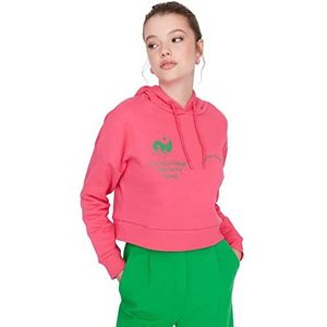 Trendyol Hood with Slogan Regular Sweatshirt, Light Pink, M voor dames, Lichtroze