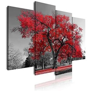 DekoArte 41, moderne afbeelding, digitale kunstdruk, decoratieve afbeelding voor de salon of de slaapkamer, stijl landschap, rode bomen, natuur, 4-delig, 120 x 85 cm
