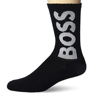 BOSS Mens Solid Big Logo Ribbed Casual Sock, Black Fog, 7-13 US