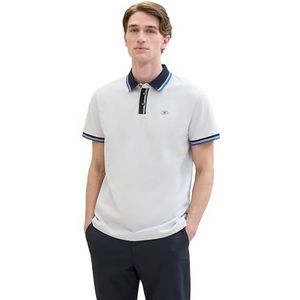 TOM TAILOR Basic Piqué poloshirt voor heren, 27054 - Offwhite Streaky Two Tone, 3XL
