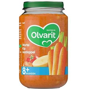 Olvarit Wortel Kip Aardappel - babyhapje voor baby's vanaf 8+ maanden - 6x200 gram babyvoeding in een maaltijdpotje