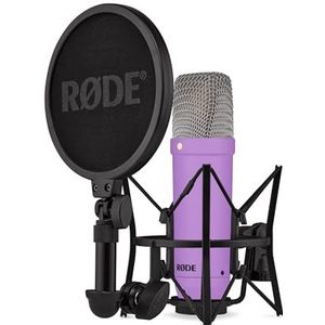 RØDE NT1 Signature Series grootmembraan condensatormicrofoon met shockmount, popfilter en XLR-kabel voor muziekproductie, vocale opnames, streaming en podcasting (Paars)