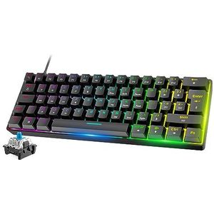 Mini 60% RGB Gaming Toetsenbord, Black Switch Mechanische Keyboard met Compact 62 Toetsen,18 RGB LED Chroma Backlit, UK Layout, Afneembare USB-C Kabel, Full Key Anti-Ghosting voor PC Laptop Mac-Zwart