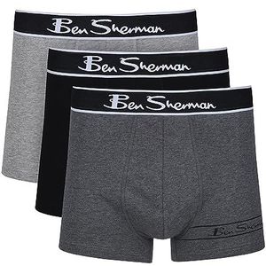 Ben Sherman Boxershorts voor heren in houtskool/grijs/zwart | Soft Touch katoenen boxershorts met elastische tailleband | comfortabel en ademend ondergoed - multipack van 3, Houtskool/Grijs/Zwart, S