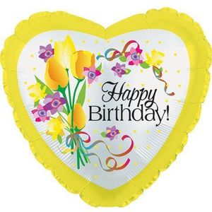 Suki Gifts S9214103 Happy Birthday hart folieballon heliumballon, geel