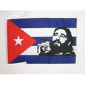Cuba met Fidel Castro Vlag 45x30 cm koorden - Cubaanse SMALL vlaggen 30 x 45 cm - Banner 18x12 in hoge kwaliteit - AZ FLAG