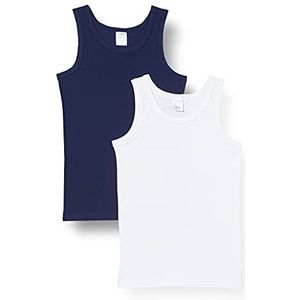 Schiesser Jongens - Kids onderhemd 0/0 zonder mouw 2-pack dubbelpak 95/5-173444, marineblauw/wit 901, 128 cm