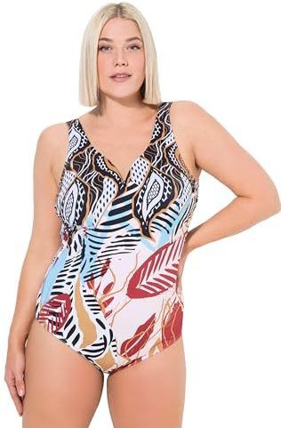 Ulla Popken - Badpak - Bruin / Rosé / Zwart / Wit - Full Cup