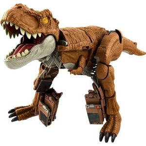 Mattel Jurassic World Transformerend Speelgoed, Tyrannosaurus T Rex Dinosaurus naar Offroadvoertuig, Woeste Wisselaar Jagen en Brullen met 28 stappen, 2-in-1-figuur HPD38