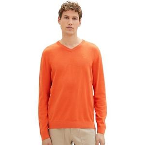 TOM TAILOR Basic pullover voor heren met V-hals van katoen, 16350 - Bright Summer Orange Melange, 3XL