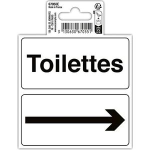 Exacompta - Ref. 67055E - 1 zelfklevend pictogram Toilet met pijl met Franse tekst ""Toilettes"" - In anti-slip en UV-bestendig PVC vinyl - Afmetingen : 10 x 10 cm Kleur : zwart op witte achtergrond
