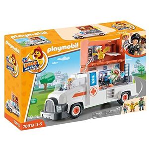 PLAYMOBIL DUCK ON CALL 70913 Ambulance, With Fold-Out Mobile Hospital, Light and Sound Effects, Medical Toy for Children Ages 3+