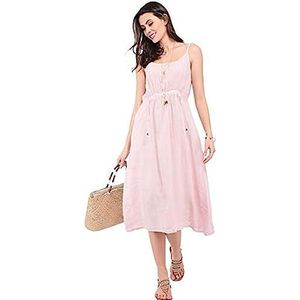 Bonateks, Lange, vaste jurk met veters aan de voorkant en zakken, 100% linnen, DE-maat: 42 US maat: XL, roze - gemaakt in Italië, roze, 42