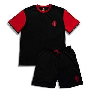 Milan Korte pyjama voor heren, katoen, T-shirt met korte mouwen en shorts, pyjama voor heren, licht katoen, 100% jersey-katoen, rood en zwart, maat XL, Zwart en Rood, XL