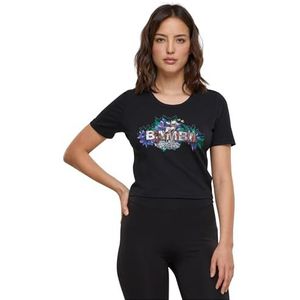 Merchcode Dames T-Shirt Ladies Disney 100 Bambi Tee, Regular Fit, katoen 100%, L, zwart, L