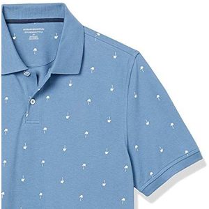 Amazon Essentials Men's Poloshirt van piqué-katoen met slanke pasvorm, Blauw Palmboomprint, L