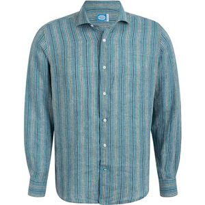 Panareha Overhemd voor heren, gestreept, linnen, legzira, blauw (M), Blauw, M