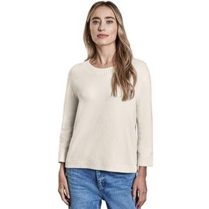 Gebreide Trui - Cream White Melange - 3/4-Mouwen - Ronde Hals - Ribboord