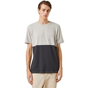 Koton Basic T-shirt voor heren, met zakken, gedetailleerd, meerkleurig, ronde hals, korte mouwen, grijs (031), M