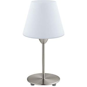 EGLO Tafellamp Damasco 1, tafellamp, bedlampje van metaal in nikkel-mat en wit glas, woonkamerlamp, lamp met schakelaar, E14-fitting
