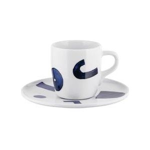 Alessi Itsumo - Yunoki ware NF08/76S - Designer One Mokka Cup Set met schotel, minimalistische esthetiek, in wit porselein met Samiro Yunoki decor, diameter 12,5 cm