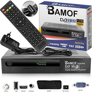 Bamof 2225 PRO satellietontvanger, digitale satellietontvanger, HDTV, DVB-S /DVB-S2, HDMI, SCART, 2X USB, Full HD 1080p, voorgeprogrammeerd voor Astra, Hotbird en Turquosaat, + HDMI-kabel