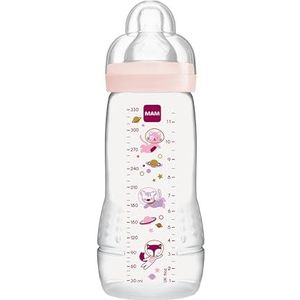 MAM Easy Active babyflesje (330 ml), babyfles met MAM-speentje in maat 2 gemaakt van SkinSoft siliconen, drinkflesje met ergonomische vorm, vanaf 4+ maanden, ruimte-avontuur,330ml (1er-pakket) roze