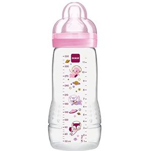 MAM Easy Active babyflesje (330 ml), babyfles met MAM-speentje in maat 2 gemaakt van SkinSoft siliconen, drinkflesje met ergonomische vorm, vanaf 4+ maanden, ruimte-avontuur,330ml (1er-pakket) roze