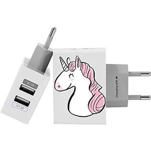 Gocase Pink Unicorn Wall Charger | Dual USB-oplader | Compatibel met iPhone 11 Pro Max XS Max X XR Samsung S10 + Huawei P30 P20 LG Sony | Voeding wit 1 A / 2.1 A
