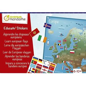 AVENUE MANDARINE - Educatieve en creatieve set voor kinderen - Leer Europese vlaggen - Kaart van Europa om vlagstickers aan te vullen - Inclusief informatieboekje - Vanaf 6 jaar - KC138C