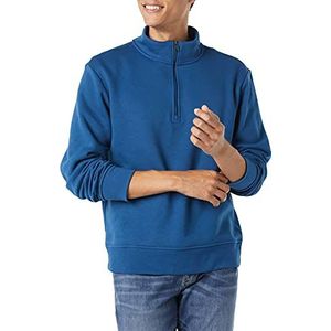 Amazon Essentials Men's Fleecesweatshirt met lange mouwen en kwartrits, Blauwgroen Blauw, L