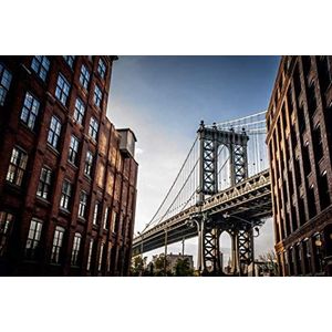 Scenolia muurschildering van acrylglas, Brooklyn-brug New York City, 90 x 60 cm, vintage wanddecoratie, fotografie, architectuur, VS, eenvoudige installatie en HD-kwaliteit