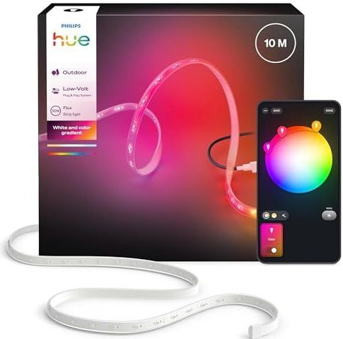 Philips Hue Flux Outdoor 10 meter meerkleurige LED strip, 3000 lm, levendige kleur en sfeer, flexibele buitenverlichting, Chromasync™ kleurovergangen, weerbestendig, app- en spraakbediening