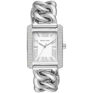 Michael Kors Emery dameshorloge, kwartsuurwerk met horlogeband van roestvrij staal of leder, Zilverkleur en Wit
