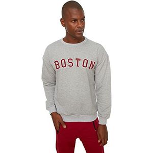 Trendyol Men's Gray Long Sleeve Bicycle Collar Print Sweatshirt, XL