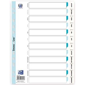 Oxford 400013900 Plastic register Strong-Line 10 Pack Jan-Dez 12-delig voor DIN A4 plastic registers met beschrijfbaar voorblad wit ringband map ringmap